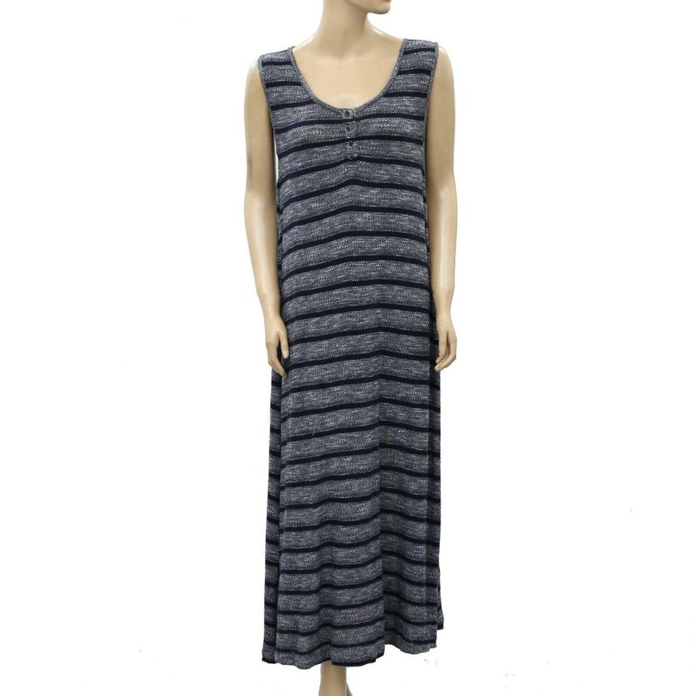 Soft Surroundings Striped Printed Maxi Long Dress Navy Sleeveless S-P New